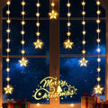 46 Stars Christmas Window Lights, IP65 Waterproof 74 LEDs Twinkle Star Curtain Lights with 8 Modes Timer, Warm White Battery Operated Hanging Christmas Star Decoration for Indoor Outdoor Xmas Bedroom