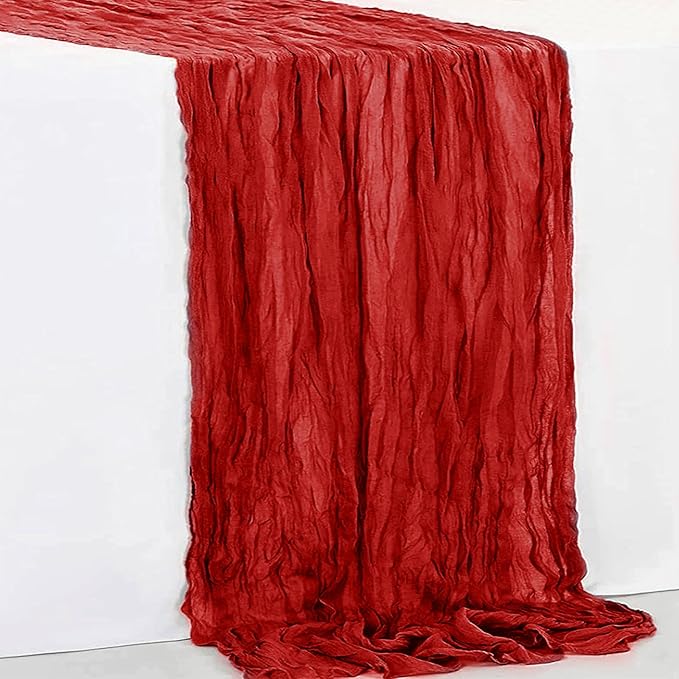 6 Pack Burgundy Cheesecloth Table Runner 35x120 Inch 10Ft Rustic Gauze Cheese Cloth Table Runner Sheer Cheesecloth Table Runners for Wedding Party Bridal Shower Decoration