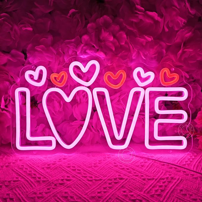 SYLHOME Led Neon Light Sign Love with Heart Kids Room Bedroom Wall Decor Sign Valentines Day Wedding Birthday Christmas Party Decor 15.75" X 8.66" USB