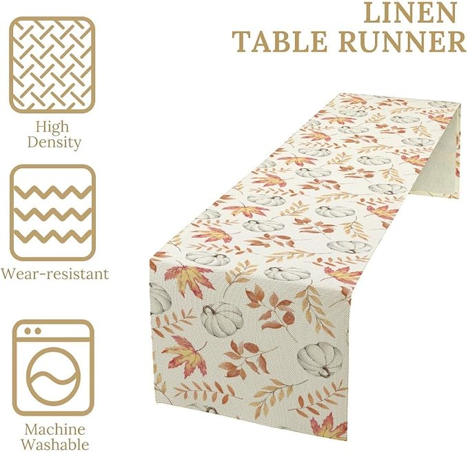Pumpkin Leaves Table Runner,Seasonal Autumn Thanksgiving Kitchen Dining Table Decoration for Home Party Decor 13x108 Inch