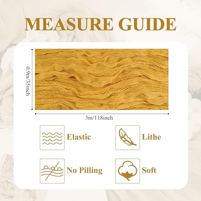 Asee'm 6pcs Cheesecloth Table Runner 120 Inches Long Gold Boho Gauze Cheese Cloth Runner 10FT Rustic Sheer Table Runners for Christmas Wedding Party Baby Shower Spring Easter Decoration