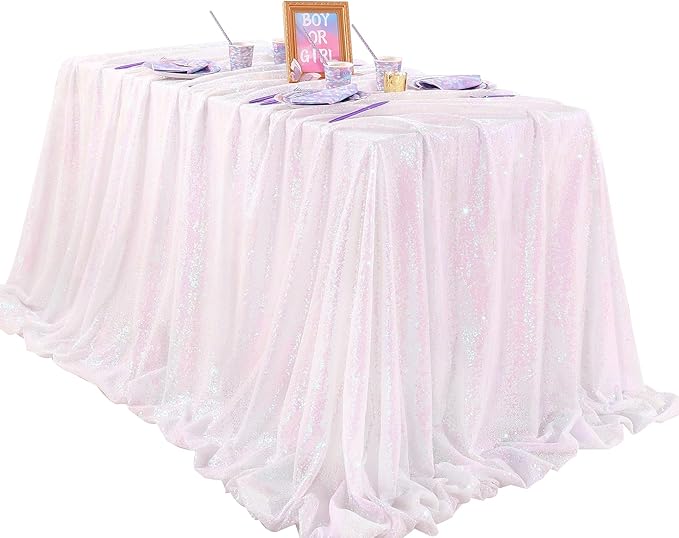 QueenDream Iridescent White Sequin Tablecloth 60 x102 Inch Mermaid Rectangle Tablecloth Overlay for Wedding Birthday Parties Decorations