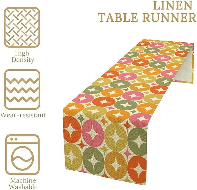 Mid Century Table Runner, Flag Retro Atomic Starburst 1950s Abstract Geometric Space Tabletop Decoration for Home Kitchen Restaurant Table Flag 13x60 Inch