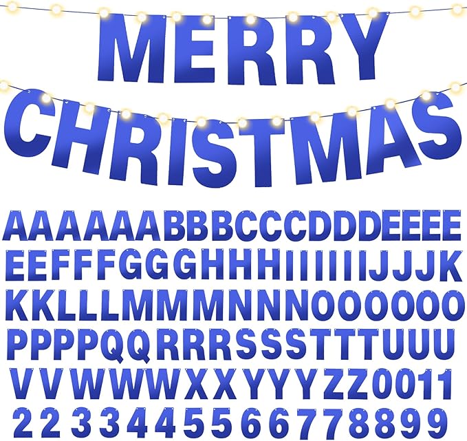 TaoBary 112 Pcs DIY Letter Kit Glitter Customizable Banner Letters Include 107 Letters and Numbers 3 Rope and 2 Needles for Birthday Halloween Christmas Wedding Valentine Party Decor(Bright Blue)