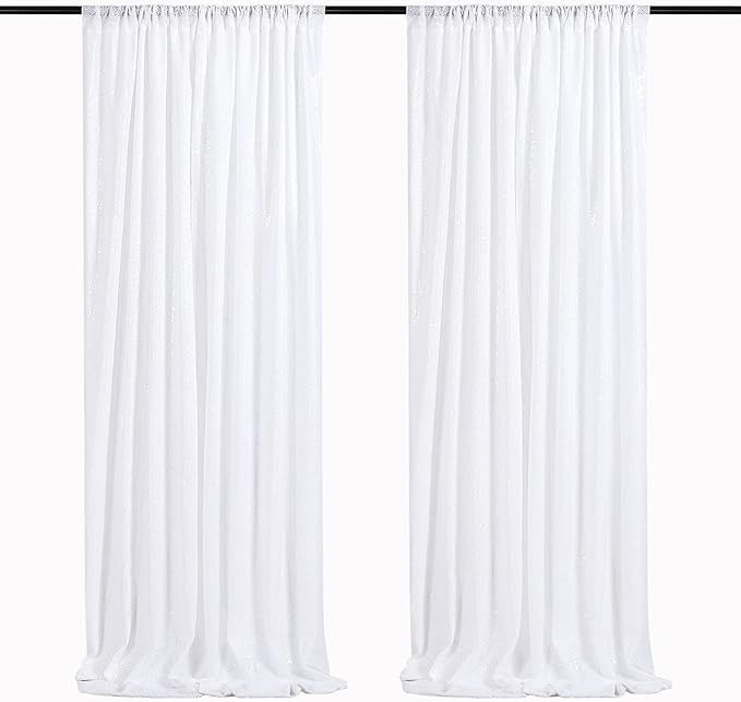 White Sequin Backdrop 2 Panels Curtains 2FTx8FT Party Backdrop Glitter Birthday Wedding Curtains Sparkle Photo Background