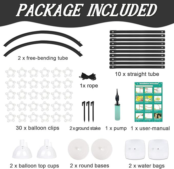 AerWo [Upgraded] Balloon Arch Kit Stand, 8.2ft+6ft Half Arch Balloon Stand with Base, Free Bending Top Balloon Arch Frame Curve for Floor, Perfect Birthday Wedding Halloween Decorations