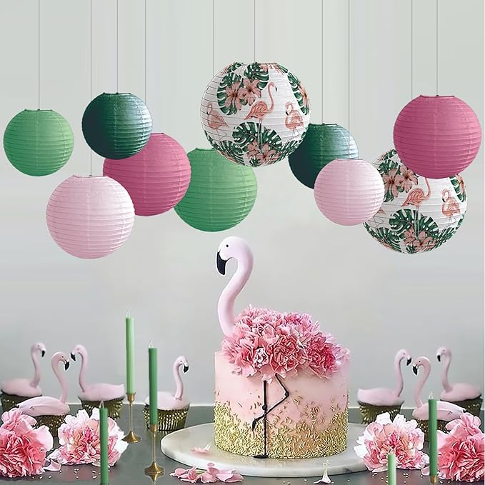 Jungle Tropical Flamingo Theme Bohemian Paper Lantern set10pcs for Birthdays Classrooms Baby Shower Party Decorations Hawaiian Luau Summer Beach Bachelorette Decor