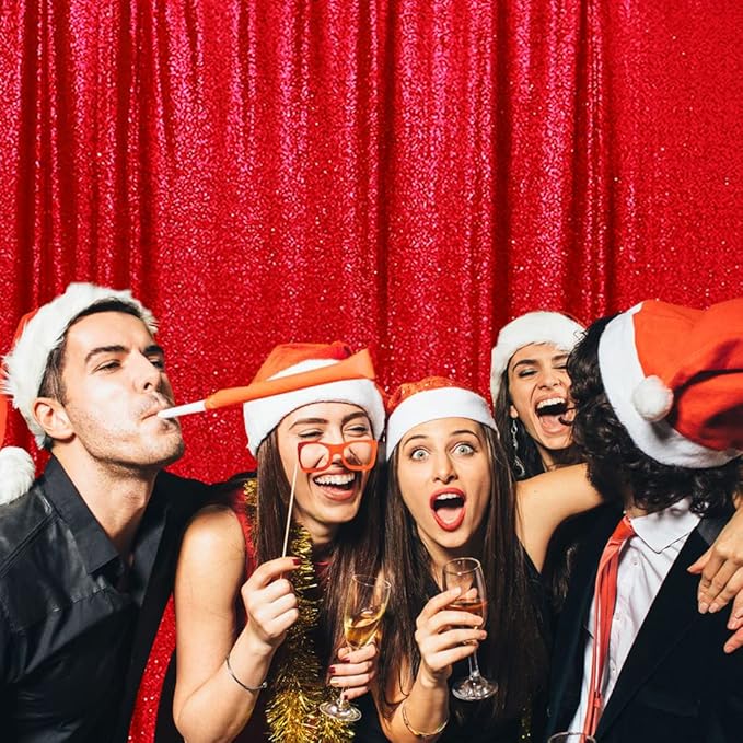Poise3EHome 6FT x 8FT Sequin Photography Backdrop Curtain for Party Decoration, Red