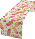 Ice Cream Popsicles Table Runner, Watercolor Summer Seasonal Fruit Peach Kiwi Berry Popsicles Orange Pink Sweet Dessert Dinner Runner for Party Holiday Home Kitchen Dining Table Decor 13"x36"