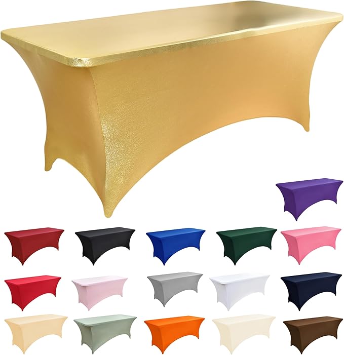 6-Pack 6ft Spandex Table Covers for Rectangle Standard Folding Tables - Wrinkle Resistant Stretch Tablecloths - Ultimate Fitted Table Protector for Parties, Trade Shows, Wedding