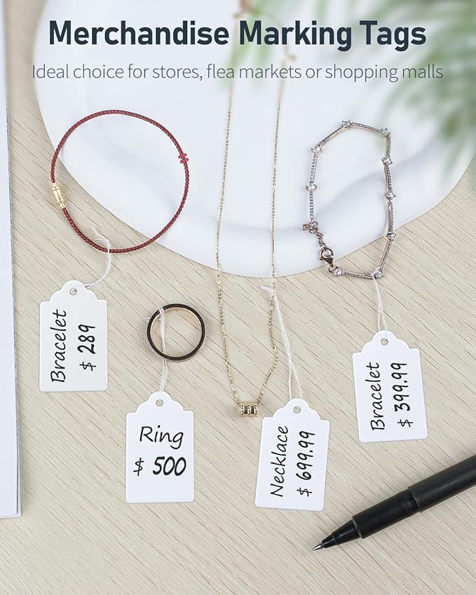 Uniclife 1000 Pcs Price Tags 1.8 Inch Writable Price Labels White Price Display Tags for Pricing Clothing Jewelry Gifts Blank Hang Tags Merchandise White Marking Tags with Strings, 1.8" x 1.05"