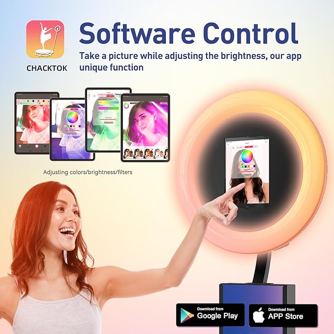 HARZHI Portable Photo Booth Compatible with Ipad, Large Lightbox Ipad Photo Booth for Christmas Wedding Party Provide ChackTok Software APP VIP, Free Custom Logo, Flight Case