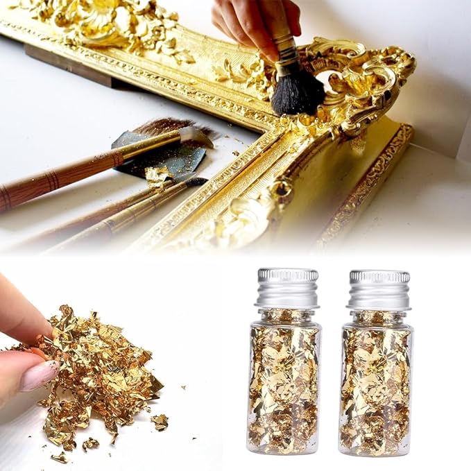 Lwuey Decorating Flakes, Gold Leaf Cake Decoration Flake Goldlen Toppers Gilding Foil Decor Imitation Metallic Decorative Drink Cooking Chocolates Cakes Drinks Dessert Cupcake Makeup 4PCS