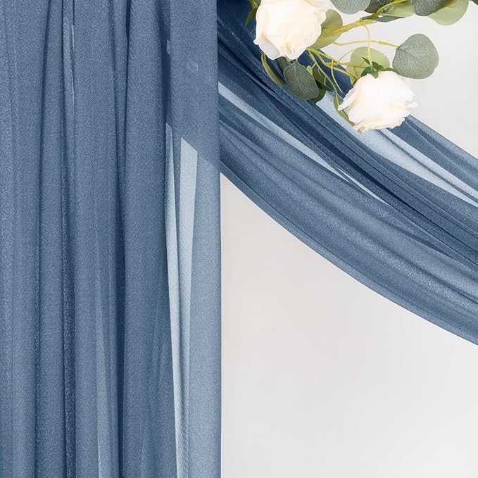 MLMC Dusty Blue Wedding Arch Draping Fabric 2 Panels 29" x 20 FT Extra Long Gauze Drapes Sheer Backdrop Curtains 6.6 Yards Outdoor Drapery Panels for Wedding Bridal Shower Party Ceiling Decoration