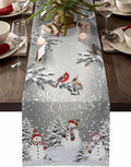Christmas Snowman Cotton Linen Table Runner for Dining Kitchen, Snowflakes Xmas Pine Tree Wedding Outdoor Party Tablerunner Decoration Winter Bird Dresser Scarf Coffee Tablecloth Runners 13x90 Inches