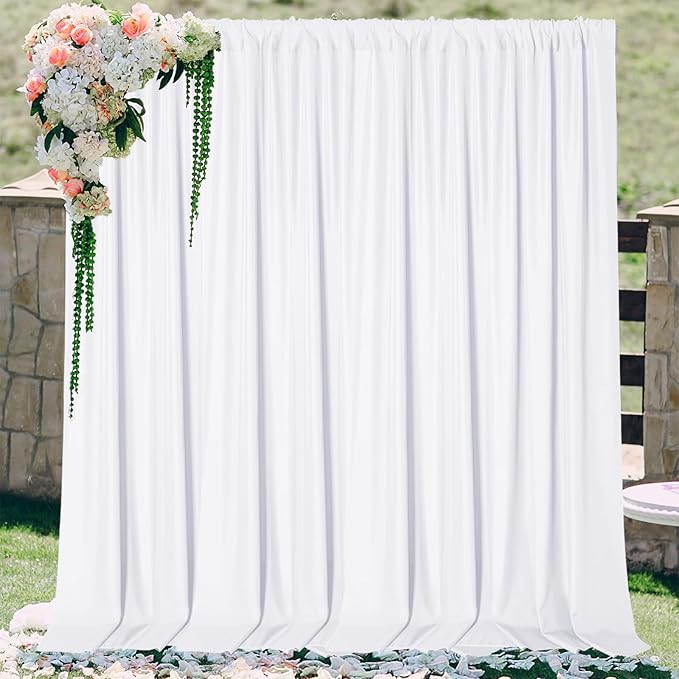 Sugargirl 10x10FT White Backdrop Curtains Polyester Photo Backdrop Drapes Curtains 2 Panels with Rod Pockets for Party Birthday Wedding Photography Home Decoration