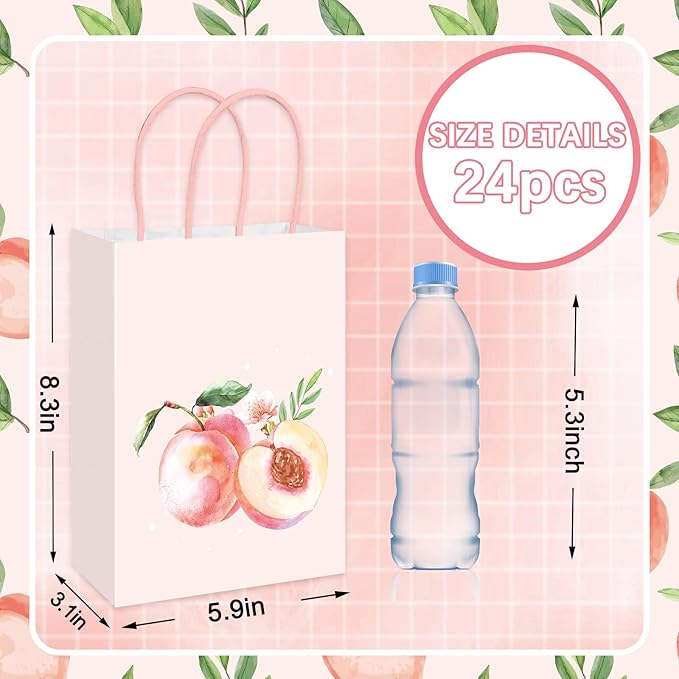 JarThenaAMCS 24Pcs Peach Paper Gift Bag Pink Treat Bags with Handles Candy Goodie Bags for Spring Summer Wedding Birthday Bridal Baby Shower Party Favors Supplies