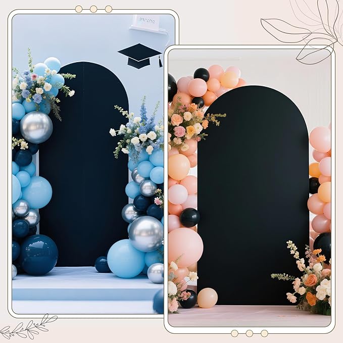 Ledido Wedding Arch Backdrop Cover 6FT 7.2FT Arch Covers 2Set Fitted Stretchy Spandex Round Top Stand Backdrop Cover for Wedding Banquet Ceremony Birthday Party Baby Shower Event Decoration,Black