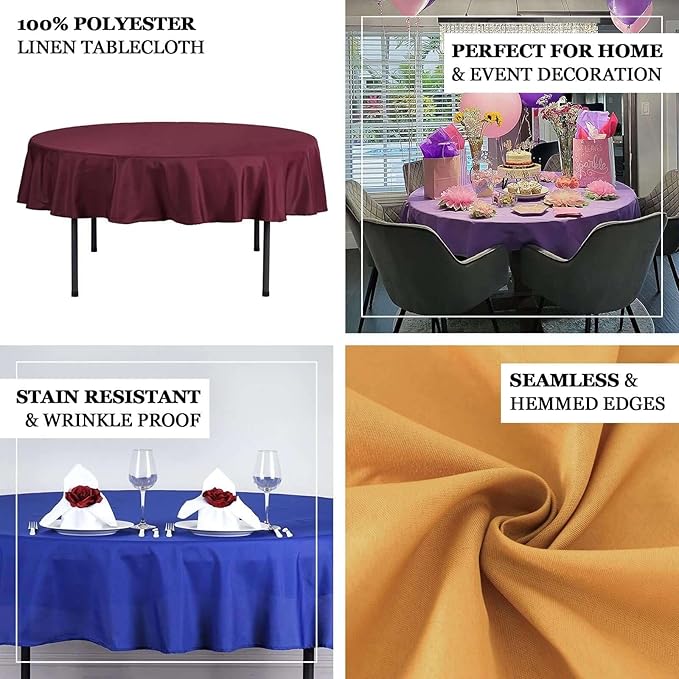 Efavormart Round Tablecloth, 70 Inch Stain & Wrinkle Resistant Washable Table Cloth, Decorative Polyester Fabric Table Cover for Banquet, Wedding, Dining- White
