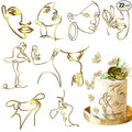 Kigley 22 Pcs Minimalist Art Lady Face Cake Topper Butterflies Cake Decoration Acrylic Wedding Birthday Boho Cake Toppers for Women Bridal Shower Party Supplies (Gold)