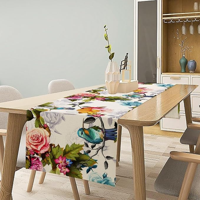 Hummingbird Table Runner,Vintage Floral Country Style Table Cloth Home Kitchen Restaurant Party Decoration 13x120 Inch