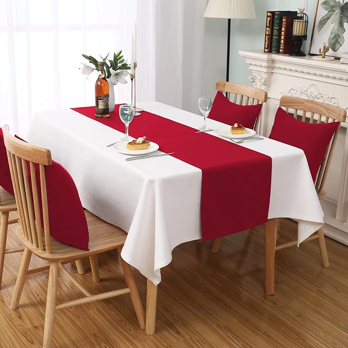 DUALIFE Red Table Runner 14 x 72 inch Divine for Valentines Day Mother's Day Wedding Holiday Dining, Natural Fabric Handcrafted Dresser Scarf Banquet Catering Services Event 1 Piece