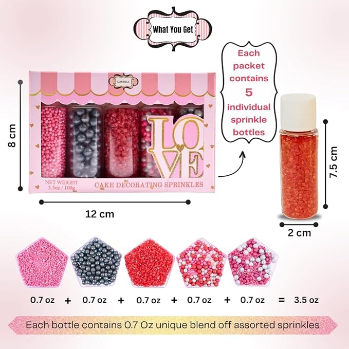 Confect Casino Night Sprinkles Mix – Silver Disco Balls, Black Pearl Dragees & Sparkling Blush Pink, Silver & Deep Red Sugar – Assorted Pack of 5 Edible Sprinkles for Cake & Cupcake Decorating, Parties & Baking Decor | Vegan, Gluten-Free, Nut-Free, Soy...