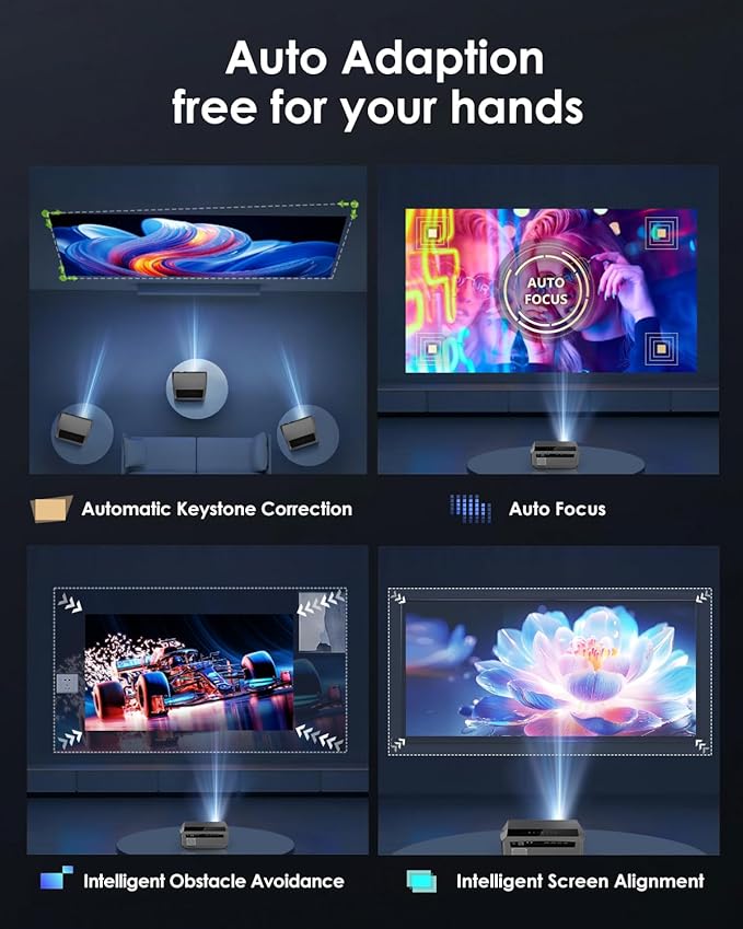 Smart 4K Projector Movie Gaming Karaoke TV, 2300 ANSI High Brightness Ultra HD Proyector Indoor Daylight, NFC, Auto Focus, WiFi 6, Bluetooth, DSP Audio, HDMI, Outdoor Home Theater/Bright Room, 2025