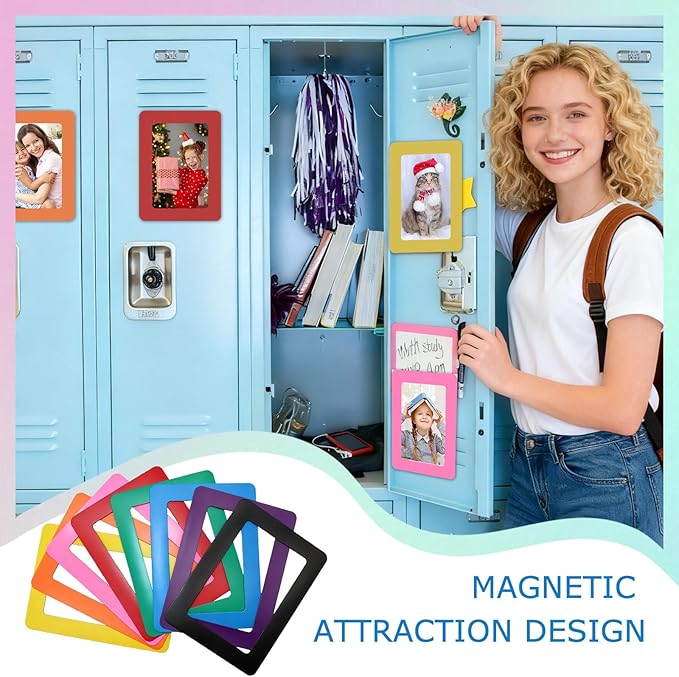 24 Pcs Magnetic Picture Frames for Refrigerator, 8 Colors Magnet Photo Frame for Fridge Holds 3.5x5 Photos for Home Office Fridge Decoration