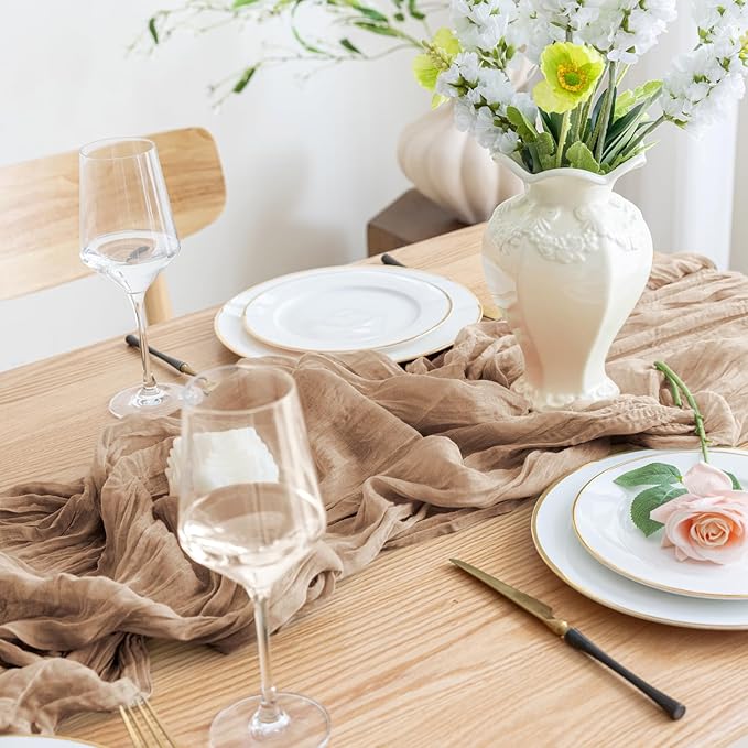 Asee'm 3pcs Cheesecloth Table Runner 120 Inches Long Nude Boho Gauze Cheese Cloth Runner 10FT Rustic Sheer Table Runners for Christmas Wedding Party Baby Shower Spring Easter Decoration