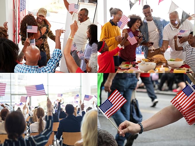 100pcs Small American Flags on Stick, Handheld 4 x 6 Inchs Mini American Flags with Kid-Safe Golden Spear Top, US Flags for 4th of July Decorations Outdoor, Independence Day Decorations
