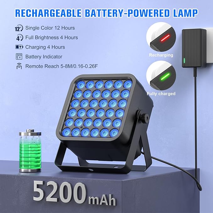 Rechargeable Par Can Lights, 72W RGB 5200mAh Uplights Battery Powered Stage Light, Wireless DJ Lights Sound Activated with Remote & DMX Control for Festivals, Weddings, Bars, Churches, DJ (20 Packs)