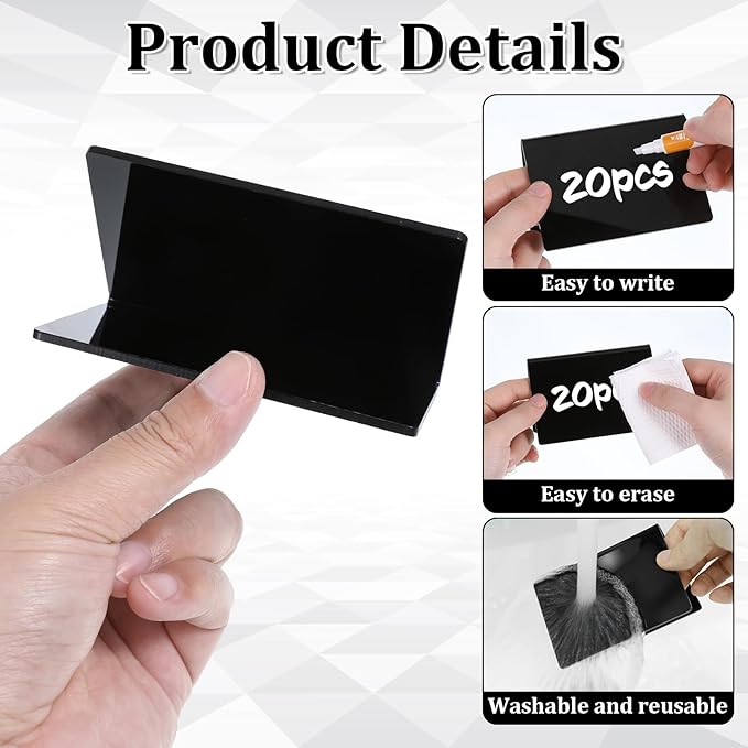 20 Packs Acrylic Mini Chalkboard Sign Black Food Labels Name Tags for Buffet Table Sign Chalkboard Blackboard for Wedding, Table Signs Place Cards for Buffet, Bakery