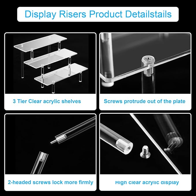 2PCS Acrylic Display Risers, 3 Tier Clear Cupcake Stand Risers, Organizer for Perfume, Funko POP, Food, Tabletop Use