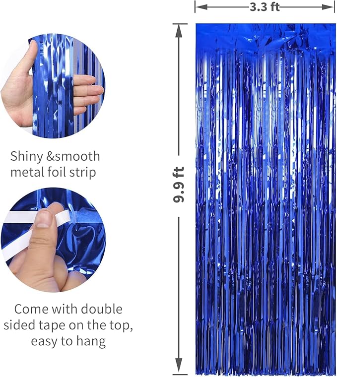 Crosize 8 Pack 3.3 x 9.9 ft Dark Blue Foil Fringe Curtains Party Decorations, Dark Blue Tinsel Curtain Backdrop for Parties, Door Streamers, Glitter Streamer Backdrop for Birthday Decoration