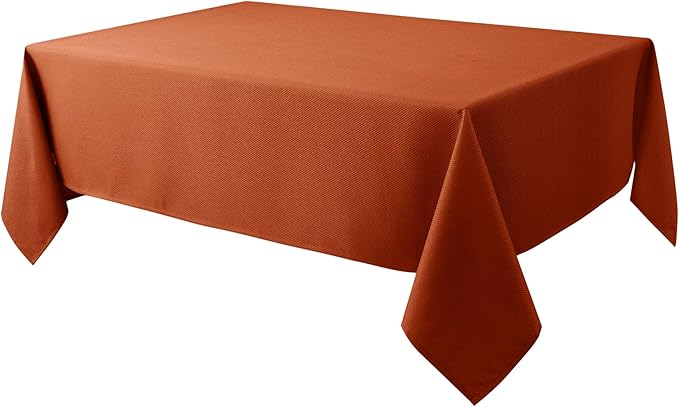 Biscaynebay Fall Tablecloth Textured Fabric 90x132 Inch Rectangular, Rust Thanksgiving Autumn Harvest Water Resistant Fabric Tablecloths for Kitchen, Dining, Wedding, Parties Machine Washable