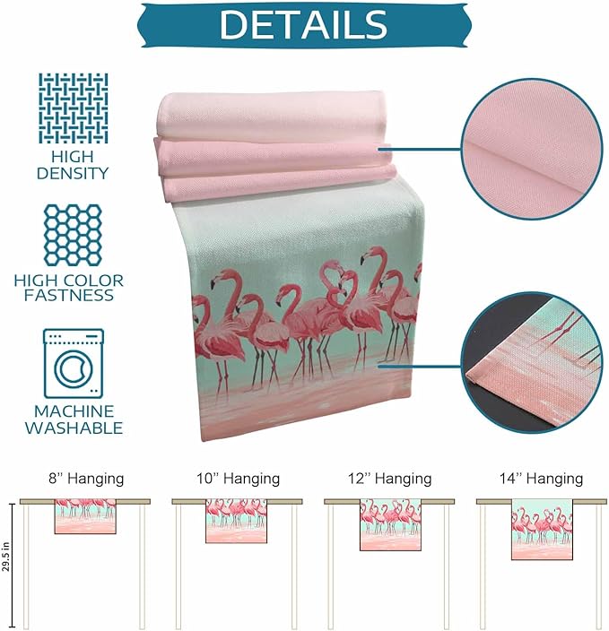 Tropical Flamingo Cotton Linen Table Runner for Dining Kitchen, Wedding Outdoor Party Tablerunners Decoration, Pink Bird Coastal Nautical Animal Dresser Scarf Coffee Tablecloth Runners 13x36 Inches