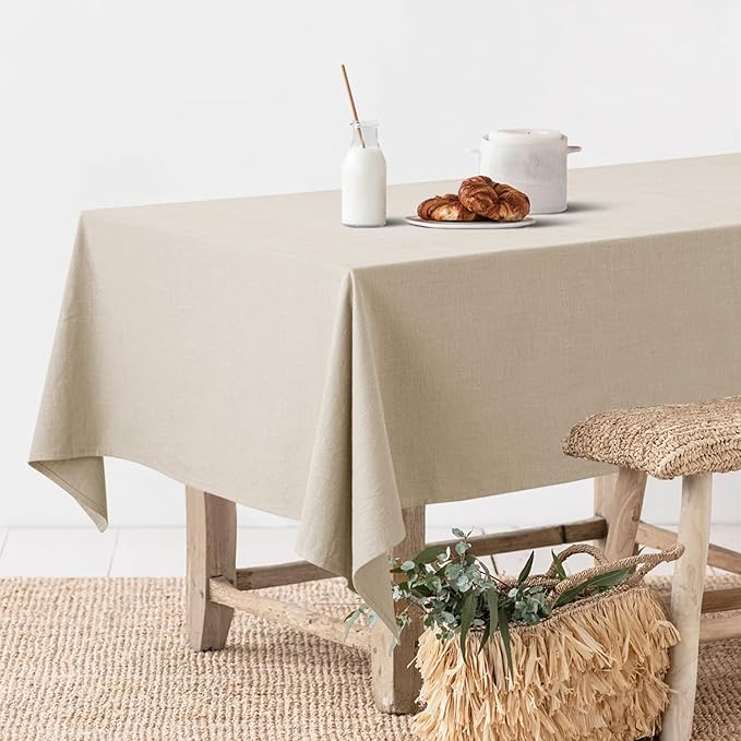 MIULEE Natural Linen Cotton Blend Tablecloth Rectangle, Luxury Waterproof Stain Resistant Durable Farmhouse Oblong Table Cloth for Dining Party Christmas Weddings Birthday, 52 x 84 inch, Ivory Cream