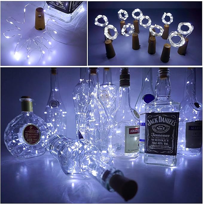 YJFWAL Wine Bottle Lights with Cork,Cork Shape Silver Copper Wire Fairy Mini String Lights,24Pack 20LED Battery Operated for DIY,Party,Wedding,Christmas,Halloween,Decor (Cool White)
