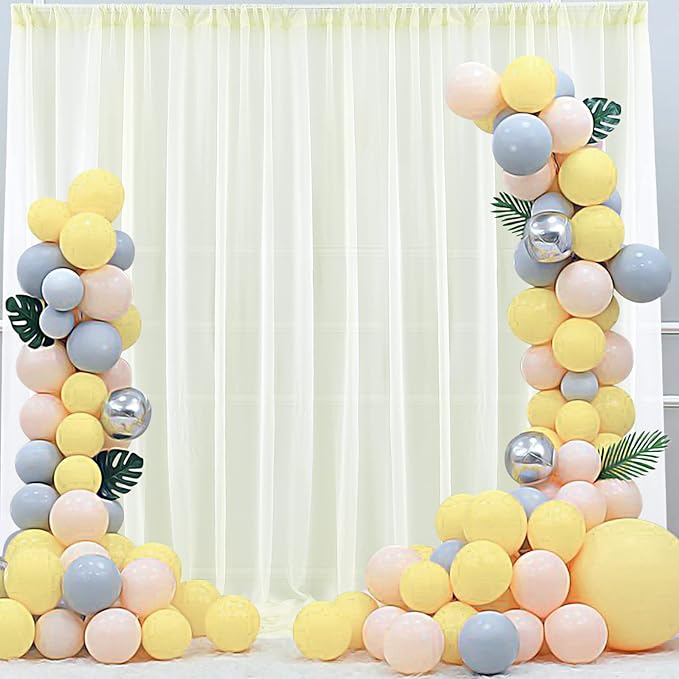 PARTISKY 10ftx10ft Ivory Chiffon Sheer Backdrop Curtains, Wrinkle-Free Wedding Backdrop Drapes for Birthday Party Ceremony Arch Stage Decor Background for Photography 5ft x 10ft,2 Panels