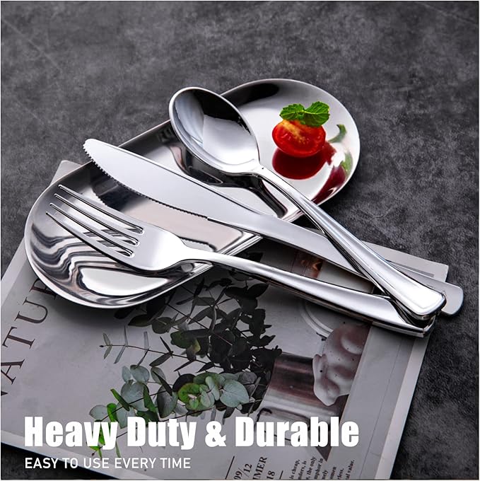 WDF 160 Pieces Silver Plastic Silverware - Silver Disposable Silverware - Plastic Silverware Heavy Duty - 80 Forks 40 Knives 40 Spoons - Disposable Cutlery Perfect for Christmas Wedding/Party