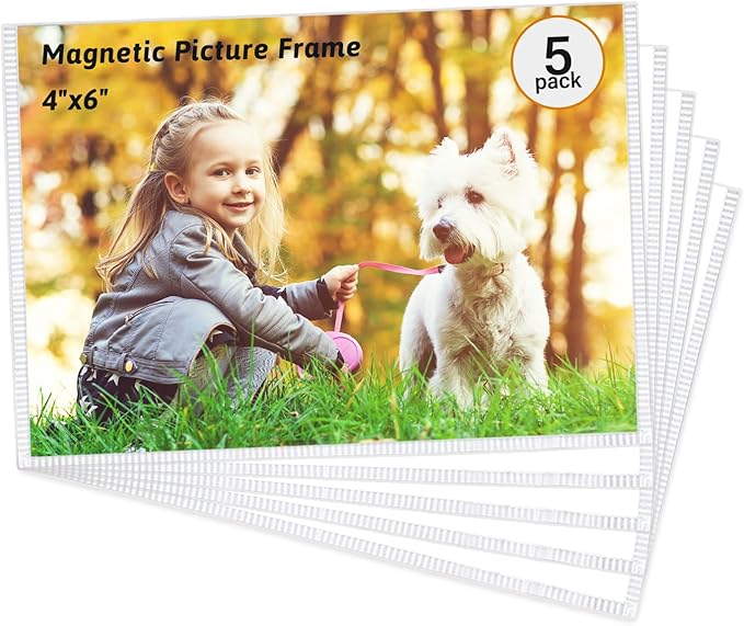 5 Pack Magnetic Picture Frames for Refrigerator, Holds 4 x 6 Inches Photos, Magnet Picture Frames for Fridge, White