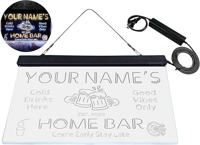 ADVPRO Personalized Your Name Custom Home Bar Beer Established Year Dual Color LED Neon Sign White & Yellow 24 x 16 Inches st6s64-p1-tm-wy
