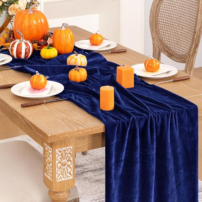 Royal Blue Velvet Table Runner Fall Thanksgiving Table Runner 20 x 120 Inch Luxurious Elegant Velvet Fabric Friendsgiving Table Decorations for Christmas Dinner Wedding Bridal Baby Shower