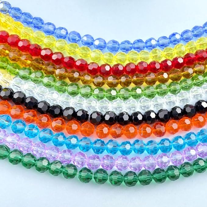 200 PCS 6mm Crystal Glass Beads Round Multiple Faceted Loose Spacer Glass Beads for DIY Handcrafte Bracelet Necklace Earring Jewelry Making(Orange)
