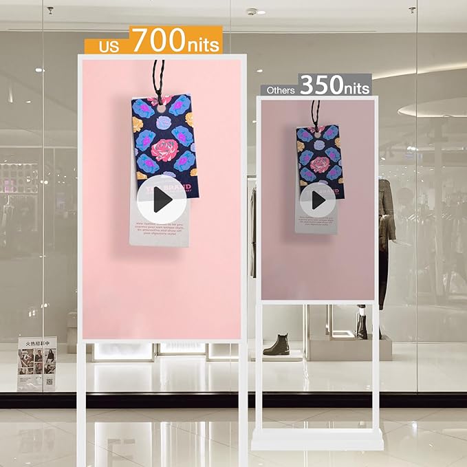 55 Inch Digital Signage Kiosk LCD Advertising Display Menu Displays Indoor Android Floor Standing Vertical Poster White, 2+32GB, 2K FHD, 700nits, USB