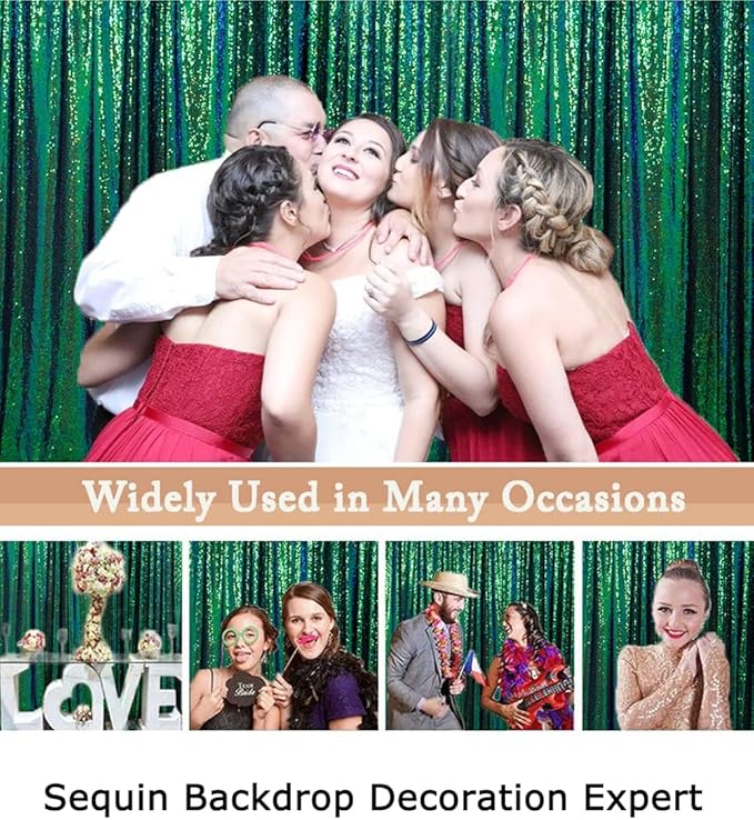 ShinyBeauty Sequin Backdrop Curtain Iridescent Green 2 Panels Sequin Bakdrop 4x8FT Shimmer Backdrop for Photograph Wedding Backdrop Drapes Iridescent Green Glitter Backdrop Curtain (Green Blue)