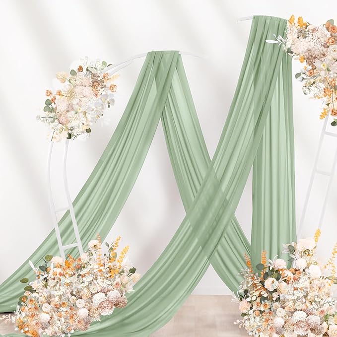 Sage Green Wedding Arch Draping Fabric 29" x 20 FT Wedding Drapes for Backdrop Sheer Green Curtains Drapes for Romantic Bridal Baby Shower Ceremony Birthday Party Fall Outdoor Events