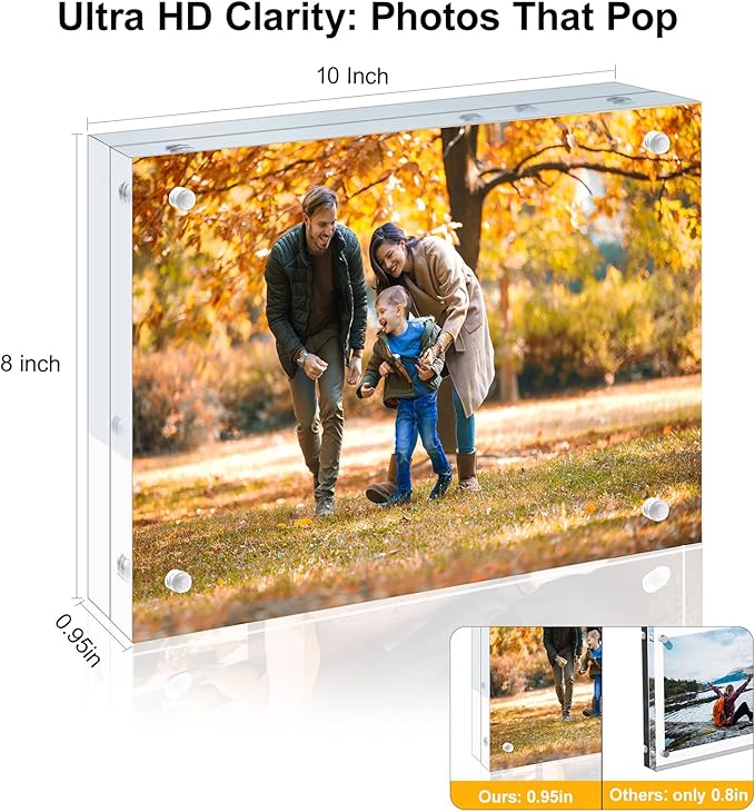 2 Pack 8x10 Acrylic Picture Frames - 20% Thicker Double Sided Magnetic Frame with UV Protection - Freestanding Clear Frameless Display for Tabletops - Modern Photo Frame Set for Home & Office Decor