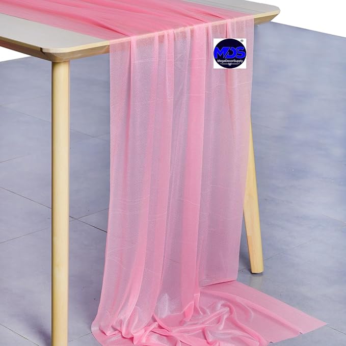 MDS 15 Pack 10ft Chiffon Table Runner 29 x 120 Inches Sheer Wedding Runner Romantic Rustic Table Runner for Wedding Decorations, Birthday Parties, Bridal Shower Party Arch Decor - Coral